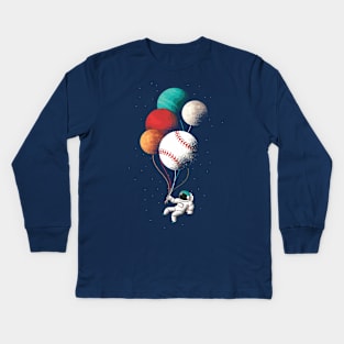 Baseball Player Astronaut Space Lover Fan Kids Long Sleeve T-Shirt